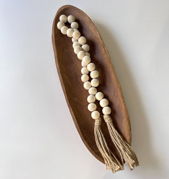 Colar Decorativo de Mesa Curto em Madeira Natural Clara e Juta (50cm)