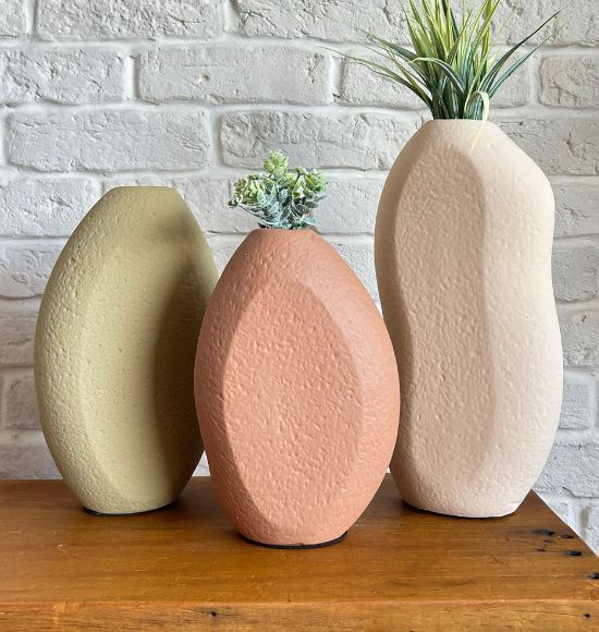 Trio de Vasos Decorativos Boho Chic em Cerâmica (3 peças)