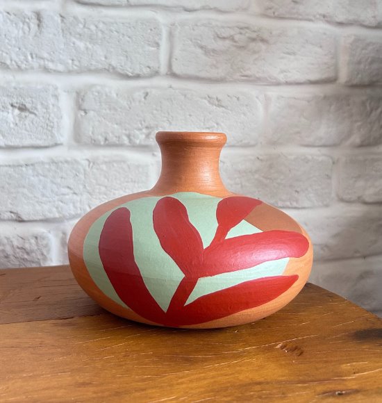 Vaso Moringa de Barro Folha Vermelha (11x16) - Jú Amora