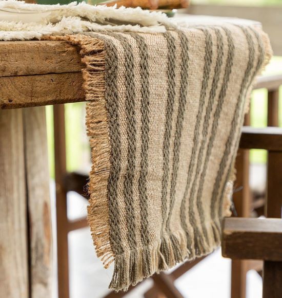 Caminho de Mesa Manali Verde em Algodão e Juta (170x40cm)