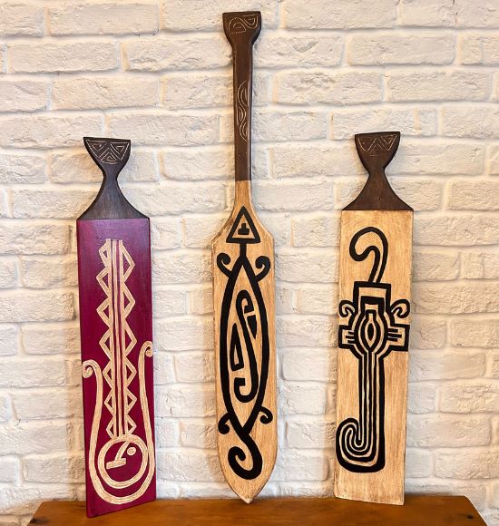 Trio de Remos em Madeira com Autêntica Arte Marajoara