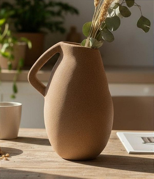 Vaso Decorativo em Cerâmica Areia com Alça (30x21)