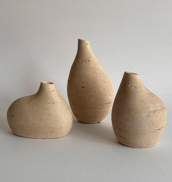Trio de Mini Vasos Decorativos em Poliresina Travertino