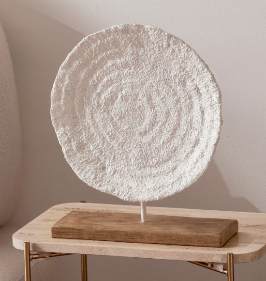 Escultura Decorativa Coral Branco com Base de Madeira (2 Tamanhos)