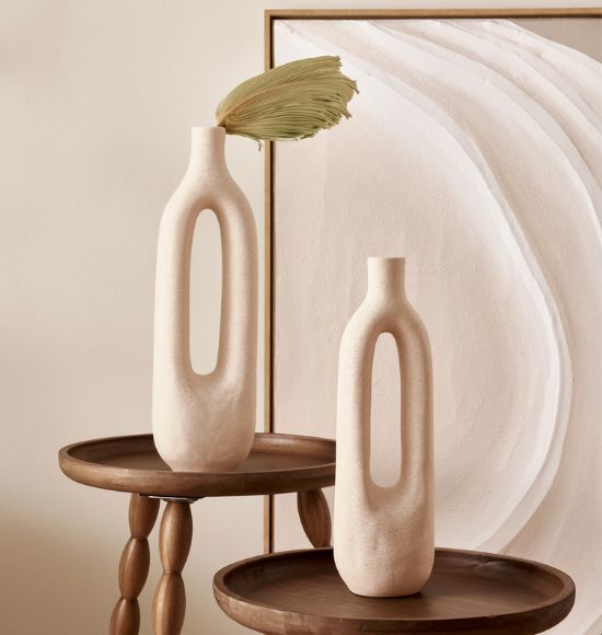 Vaso Decorativo em Cerâmica Vazado Bege (2 Peças)