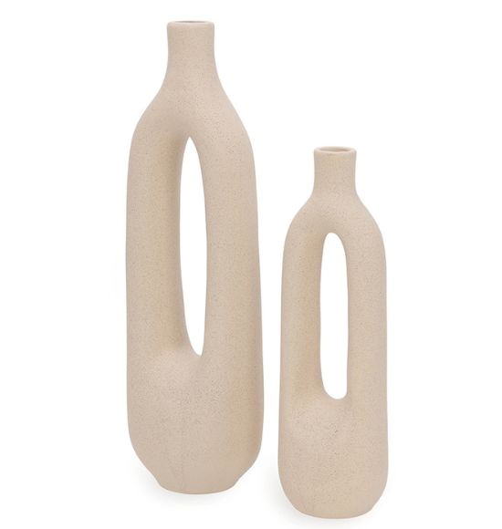 Vaso Decorativo em Cerâmica Vazado Bege (2 Peças)