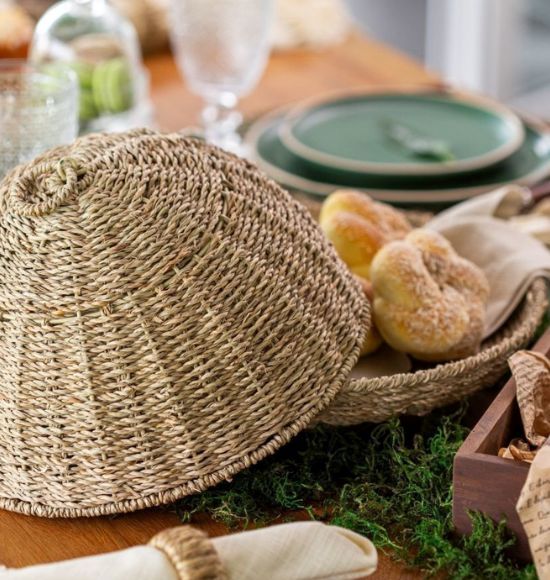 Prato de Bolo com Tampa em Fibra Natural (15x33)