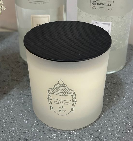 Vela Ecológica Buda Branco 180g - Lavanda Inglesa - Com Tampa Metálica