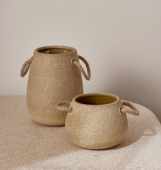 Vaso Decorativo em Cerâmica com Alças de Corda (P)