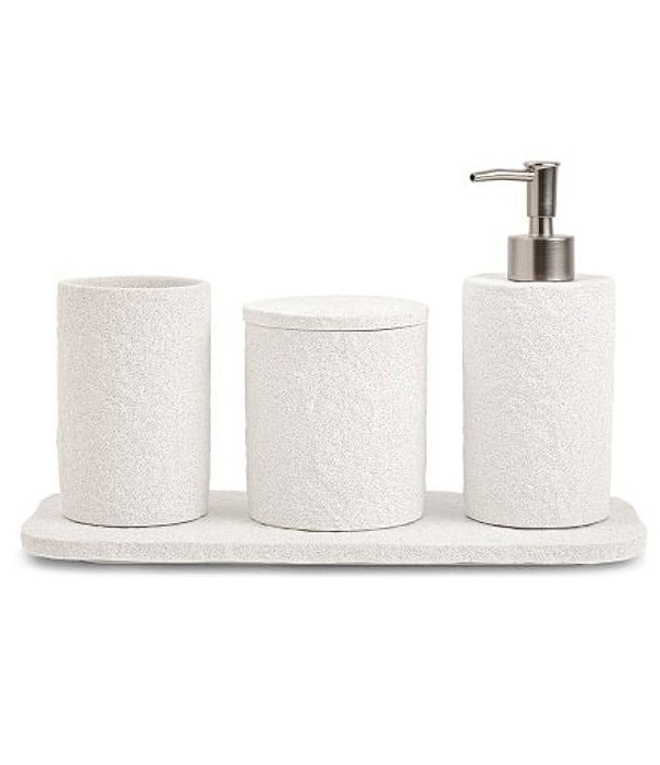 Kit Saboneteira para Banheiro em Cimento Off-White (4 peças)