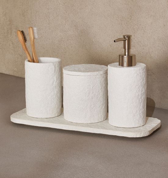 Kit Saboneteira para Banheiro em Cimento Off-White (4 peças)