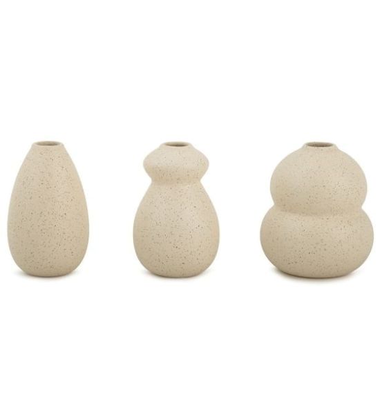 Trio de Mini Vasos Decorativos em Cerâmica Bege