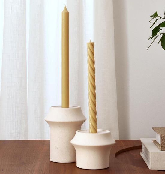 Porta Velas em Cerâmica Off-White (2 Peças)