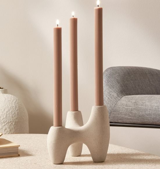 Porta Velas em Cerâmica Off-White (3 Velas)