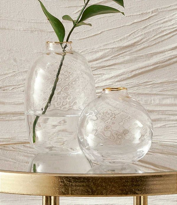 Vasos Decorativos em Vidro com Borda Dourada (2 peças)