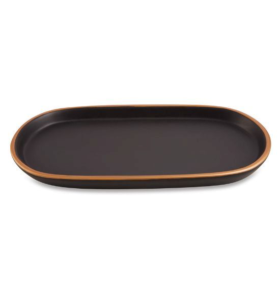 Bandeja Oval Preta com Borda Dourada (22cm)