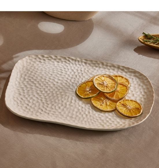 Bandeja Decorativa Orgânica em Cerâmica Off White (2 Tamanhos)