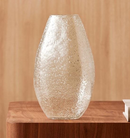 Vaso Decorativo em Vidro Transparente com Detalhes em Dourado (24x14)
