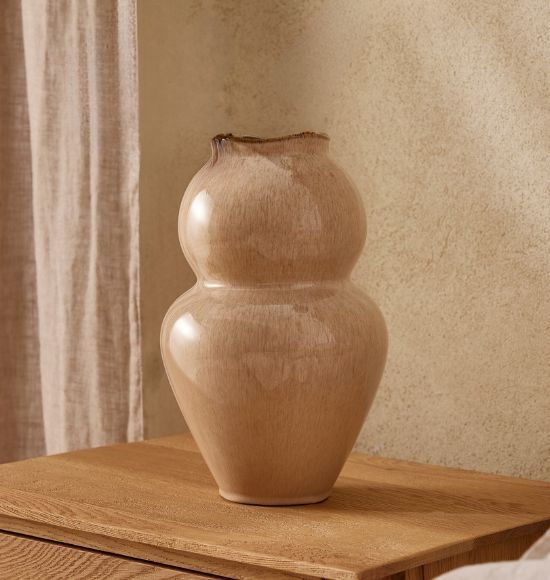 Vaso Decorativo Acinturado em Cerâmica Bege com Brilho (2 Tamanhos)