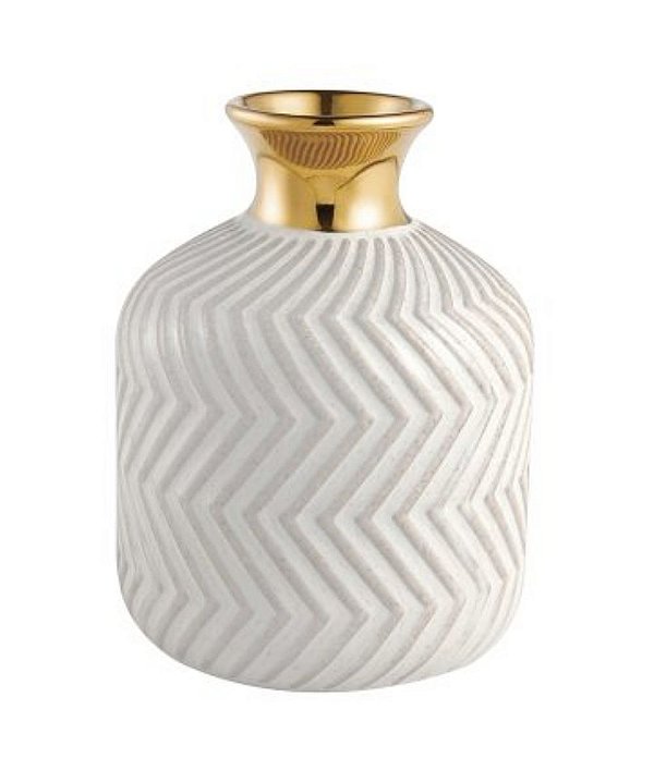 Vaso Decorativo em Cerâmica Chevron com Topo Dourado (09x07)