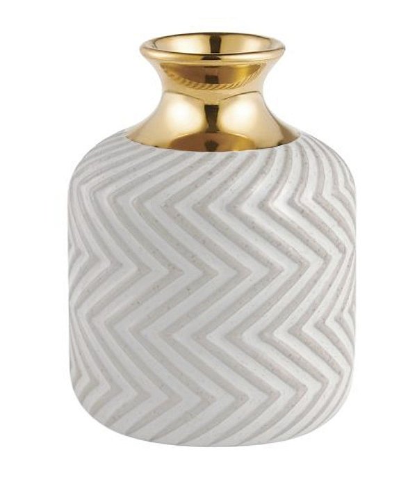 Vaso Decorativo em Cerâmica Chevron com Topo Dourado (15x11)