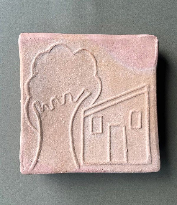 Tijolinho Decorativo de Barro Casa e Árvore (15x15) | Coleção Barrolândia