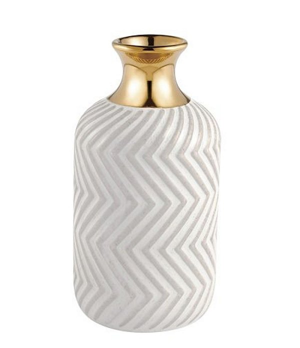Vaso Decorativo em Cerâmica Chevron com Topo Dourado (23x11)