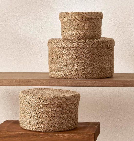 Cesto Decorativo com Tampa em Fibra Natural (P)