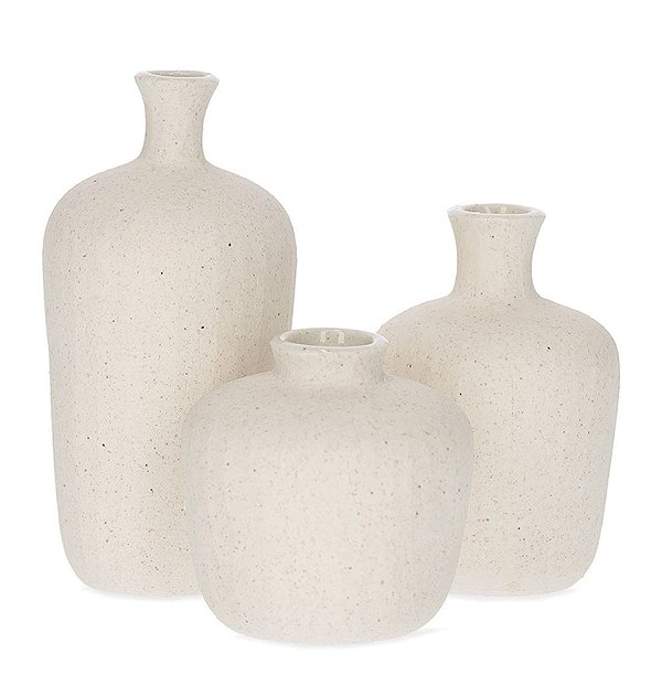 Trio de Mini Vasos Decorativos em Cerâmica Branca
