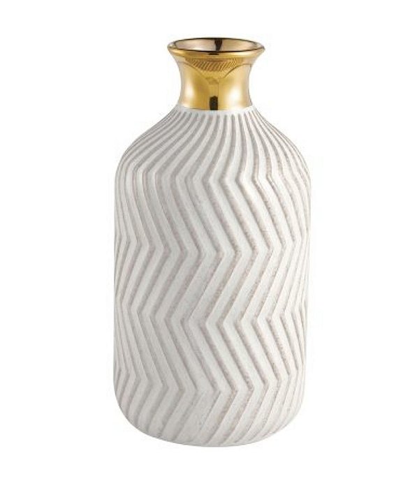 Vaso Decorativo em Cerâmica Chevron com Topo Dourado (18x09)
