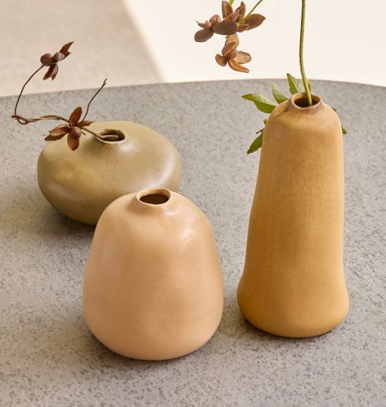 Trio de Vasos Decorativos em Cerâmica Nature