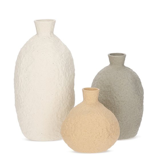 Trio de Vasos Decorativos em Cerâmica com Textura Irregular