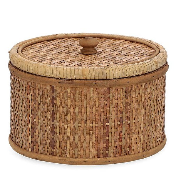 Caixa Decorativa e Organizadora Redonda em Rattan com Tampa