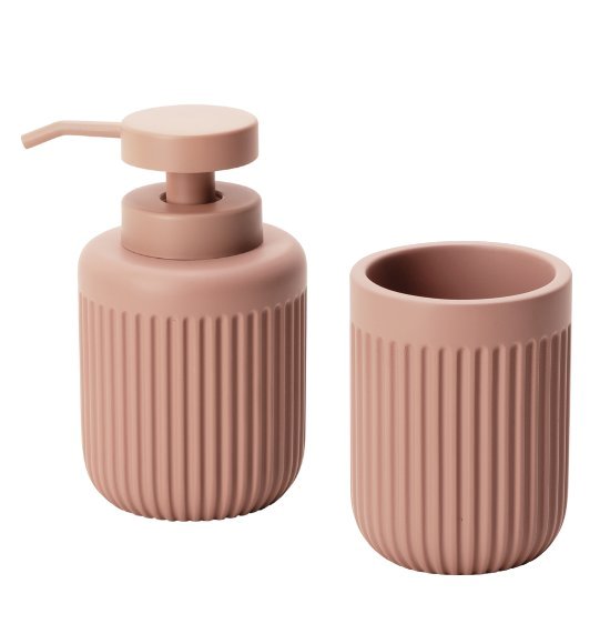 Kit Saboneteira e Porta Escova Rosa em Cimento (2 peças)