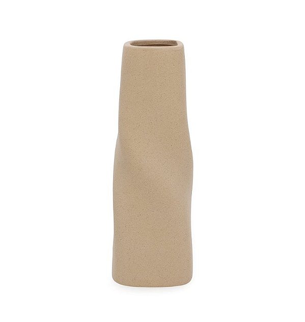 Vaso Decorativo em Cerâmica Areia Modelo Torcido (35x12cm)