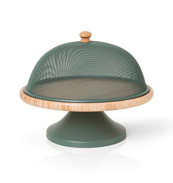Porta Bolo em bambu e Metal Verde (26cm)