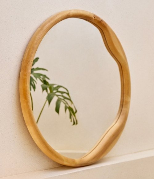 Espelho Decorativo Redondo com Moldura em Madeira (80CM)