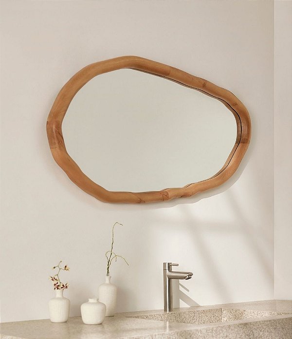 Espelho Decorativo Orgânico com Moldura em Madeira (100x50)