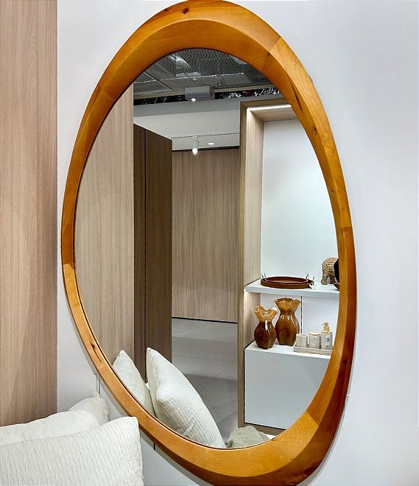 Espelho Decorativo Orgânico com Moldura em Madeira Bétula (100x77)