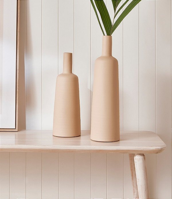 Vaso Decorativo Alto em Cerâmica Bege (2 tamanhos)