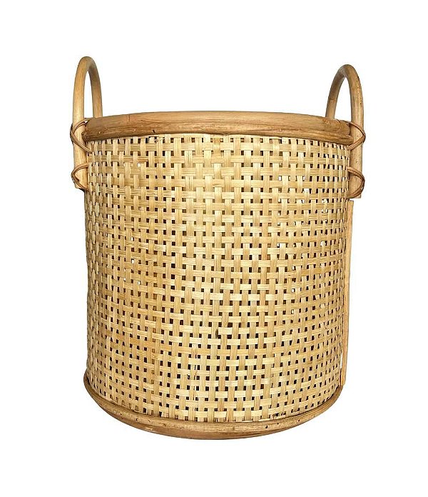 Cesto Decorativo em Madeira e Rattan Palha P (38X30)