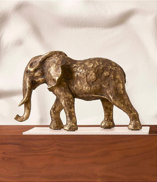 Escultura Decorativa de Elefante Bronze em Poliresina