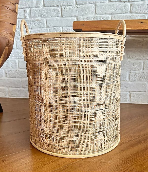 Cesto Decorativo em Fibra Natural com Estrutura de Madeira (2 tamanhos)