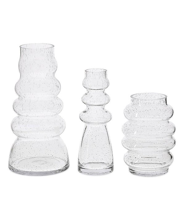 Trio de Vasos Decorativos em Vidro Modelo Ondulado (3 peças)