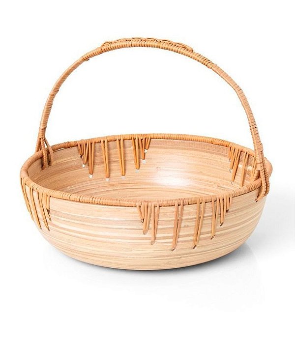 Cesto em Bambu e Rattan com Alça (30cm)