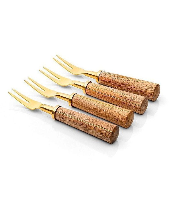 Conjunto de Talheres Dourados para Aperitivo Finger Food Garbo Goldwood (4 Peças)
