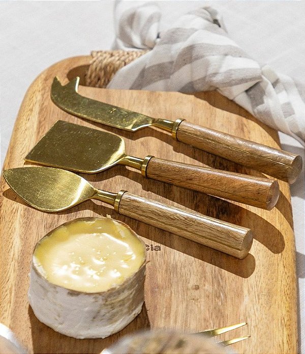 Conjunto de Talheres para Queijo Garbo Goldwood (3 Peças)