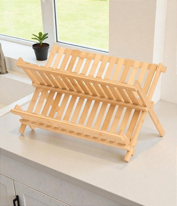 Escorredor de Louça Dobrável em Bambu EcoKitchen | 14 Divisórias