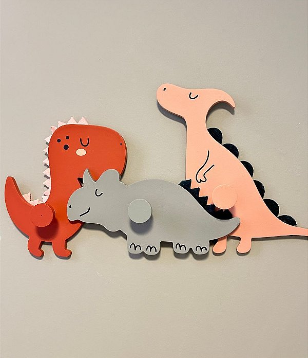 Cabideiro Infantil Triplo Dinossauros (22x44cm)