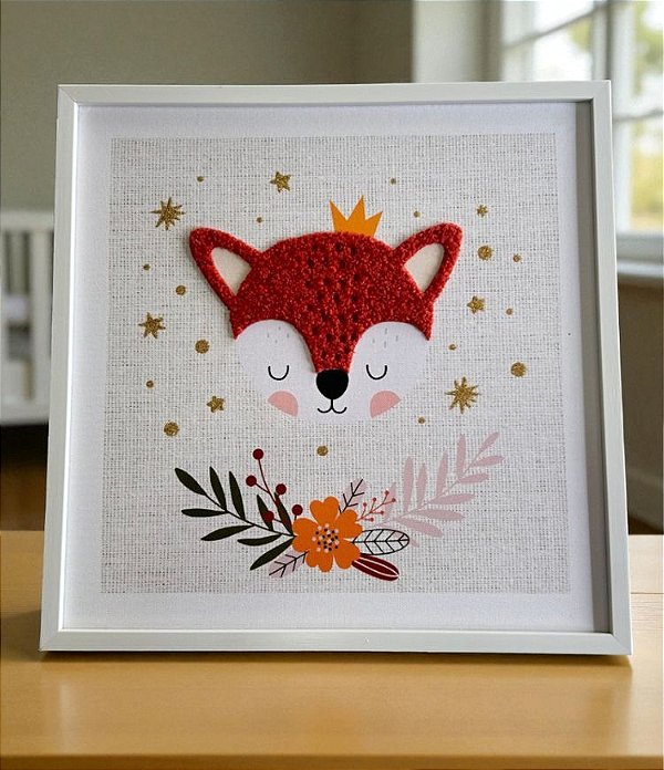 Quadro Decorativo de Parede Infantil Raposinha Vermelha Pelúcia (35x35)